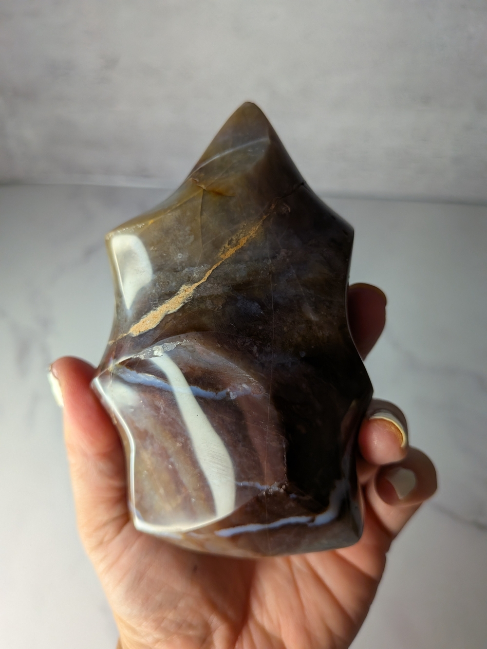 Polished Desert Sun Agate Flame Decorative Stone Sculpture